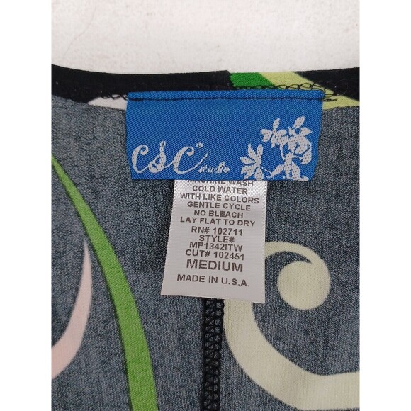 CSC Womens Black Green Dress M USA Made Vacation Travel Comfort Stretch Artsy - Picture 8 of 9